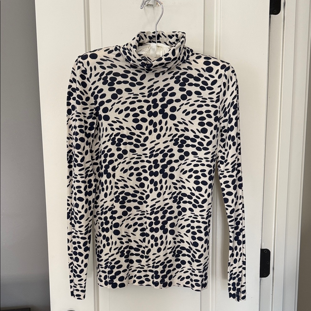 J. Crew Black and Cream Patterned Long Sleeve Top